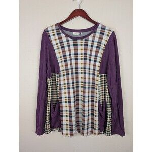 LOGO by Lori Goldstein Mixed Plaid Top Size 2X